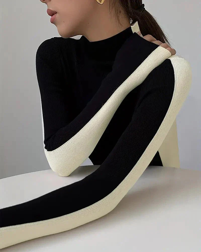 Pulover Col Roulé Bicolor Din Tricot