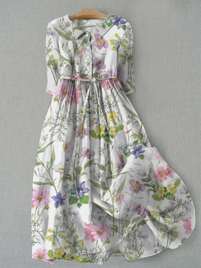 Dahlia - Rochie florală de vară A-Line cu șireturi în talie