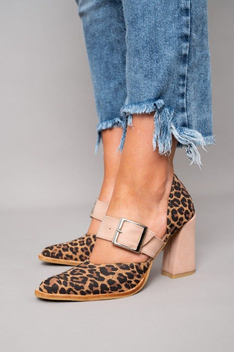 Selveta | Sandale din piele de leopard cu toc stabil