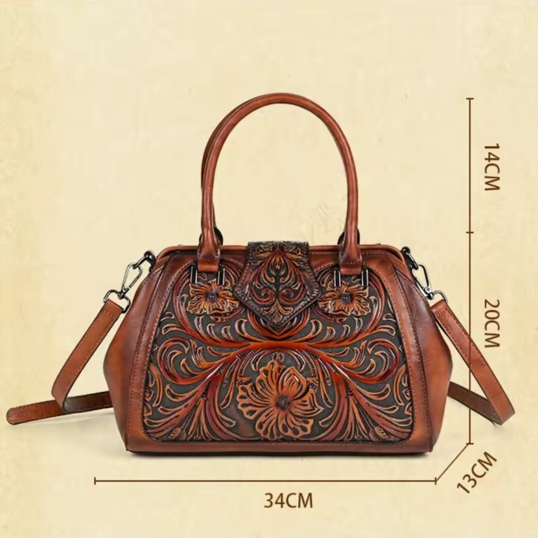 Florina - Geantă de mână din piele cu design floral gravat