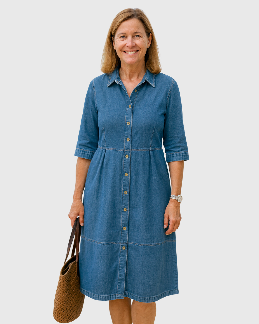 Sofia – Rochie din Denim cu Nasturi și Croială Relaxată
