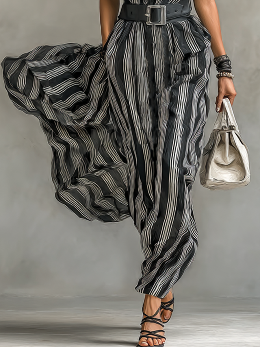 Rochie Maxy Chiffon Împăturită cu Guler și Mâneci Scurte pentru Femei cu Curea