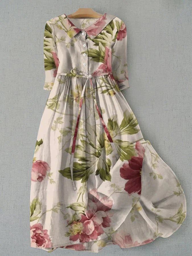 Baylee - Rochie florală vintage cu șnururi în talie