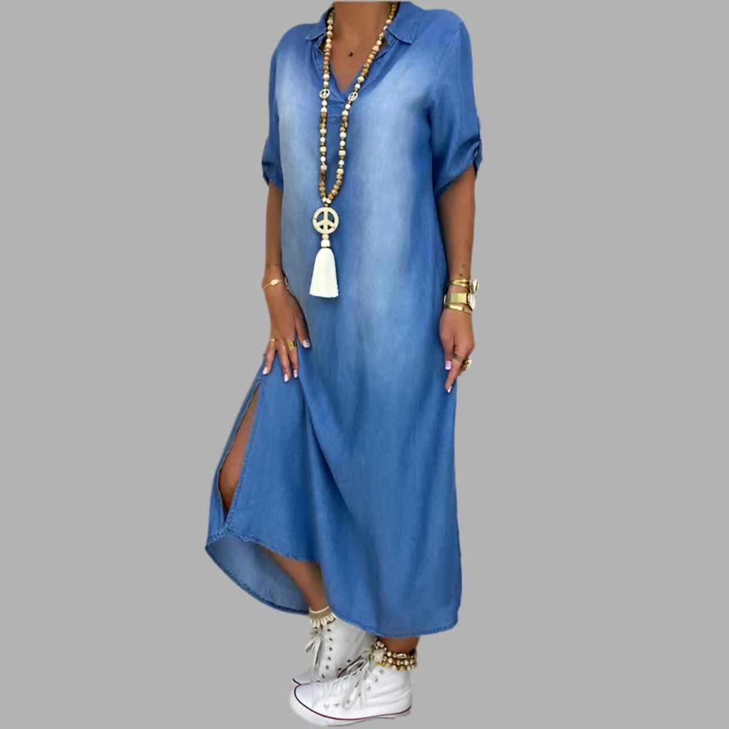 Lea | Rochie din denim lungă cu fante laterale