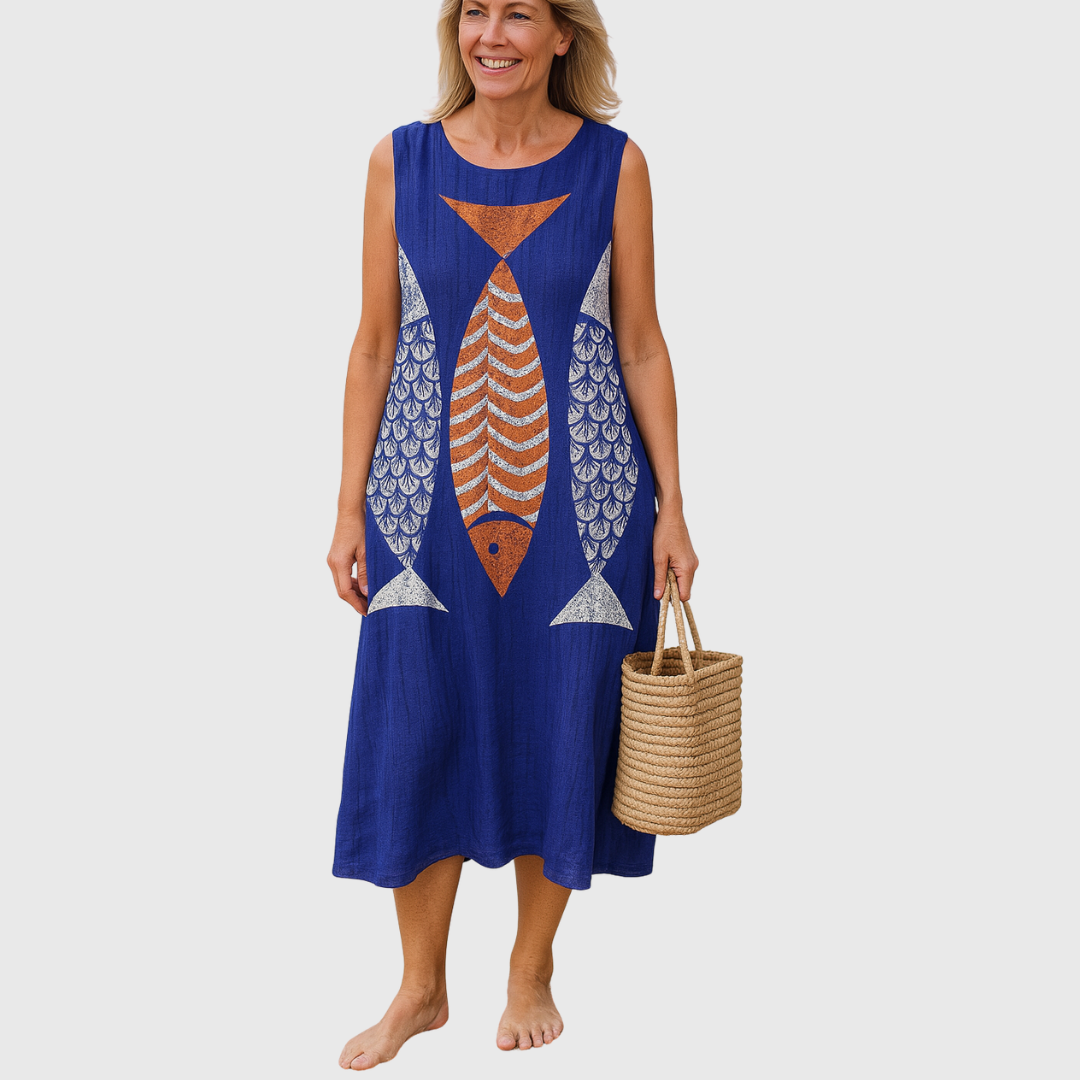 Sofia – Rochie de Vară cu Design Jucăuș cu Pești și Croi Confortabil