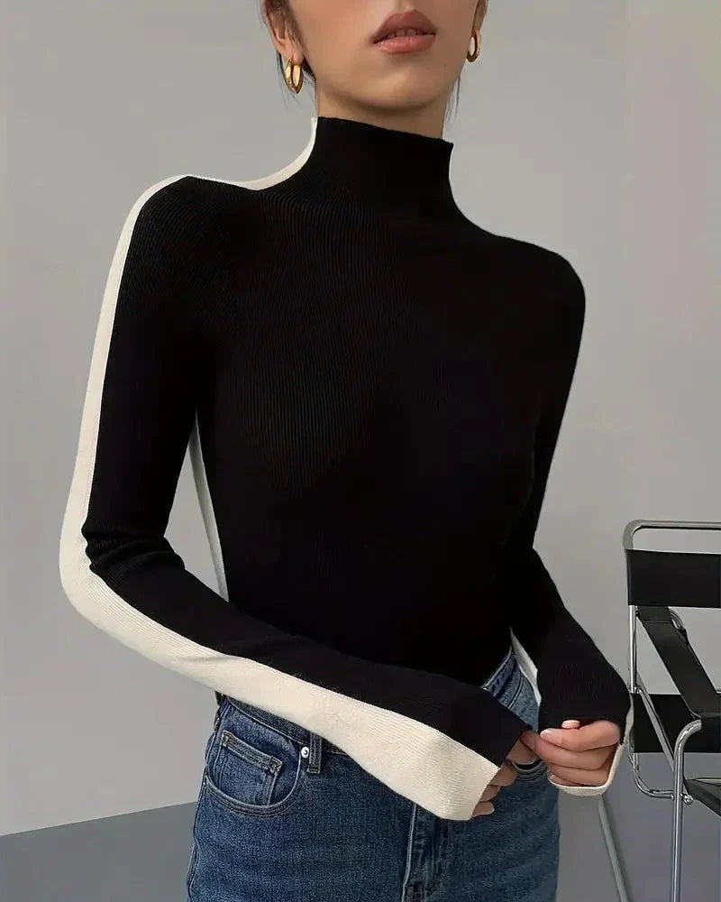 Pulover Col Roulé Bicolor Din Tricot