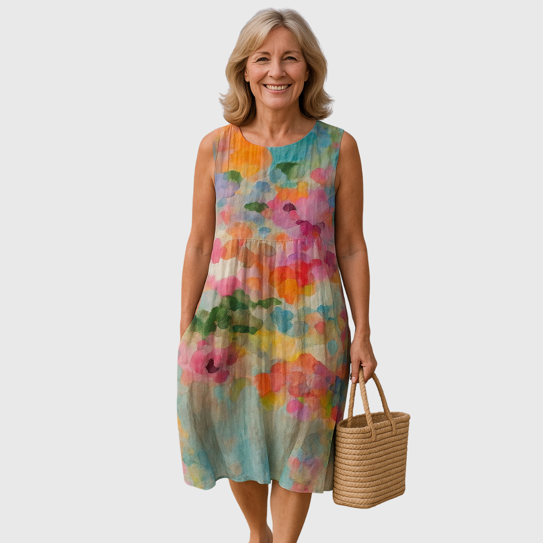 Sofia – Rochie de Vară Colorată cu Design Artistic & Linie Aerisită