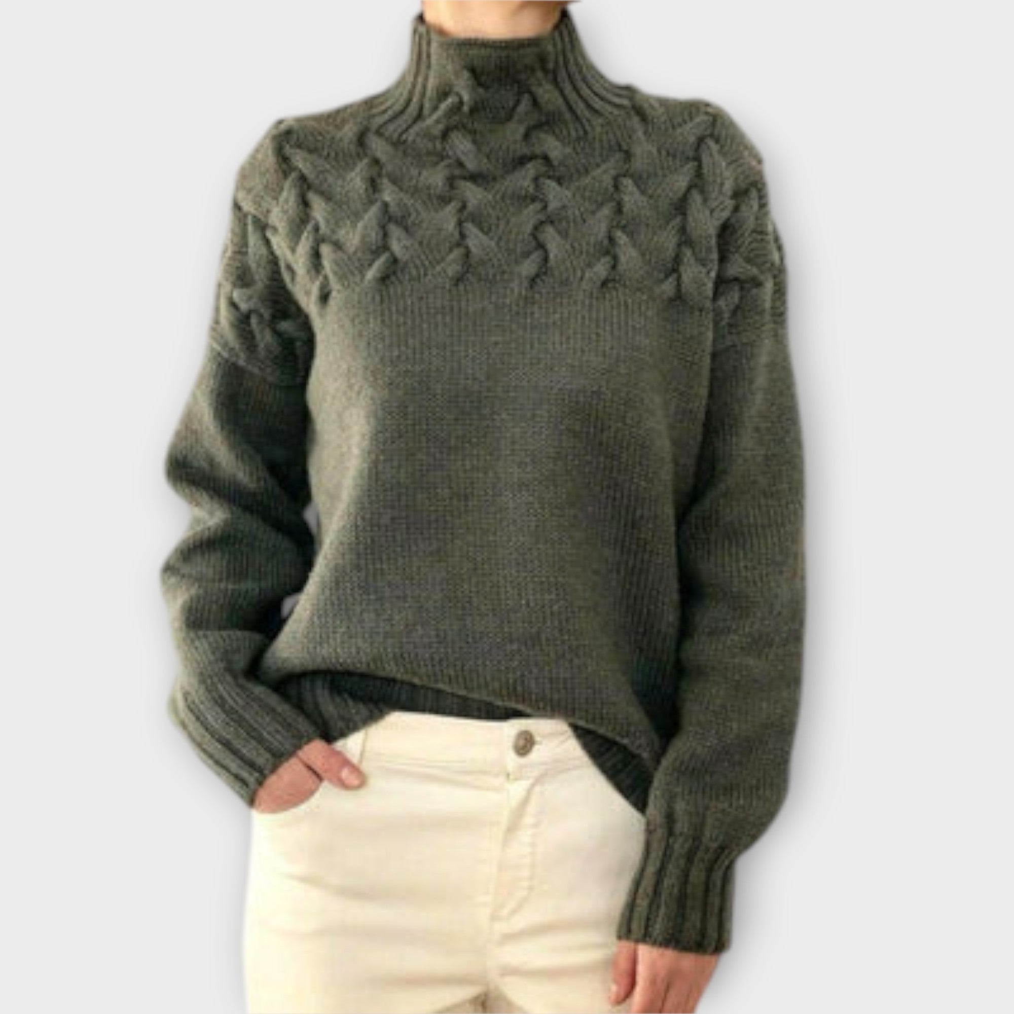 Eva - Pulover pentru femei cu detalii de tricotaj în formă de cablu