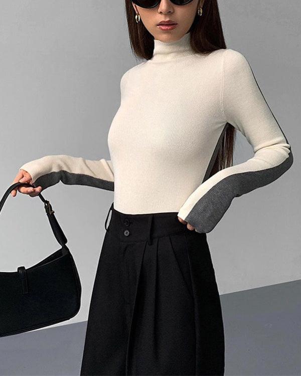 Pulover Col Roulé Bicolor Din Tricot