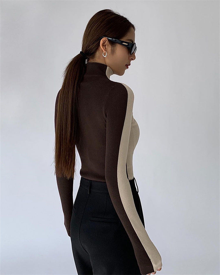 Pulover Col Roulé Bicolor Din Tricot
