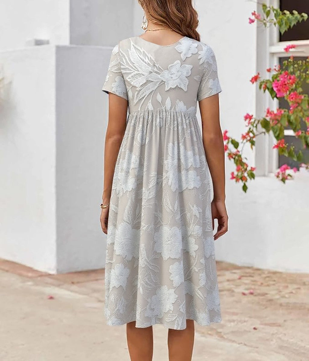 Maëlle – Rochie Midi Clasică cu Imprimare și Buzunare Laterale