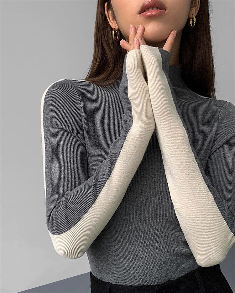 Pulover Col Roulé Bicolor Din Tricot