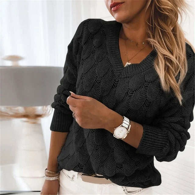 Pulover Col V Elegant din Bumbac