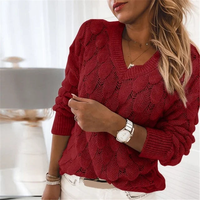 Pulover Col V Elegant din Bumbac