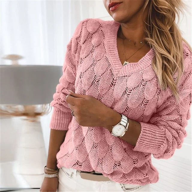 Pulover Col V Elegant din Bumbac