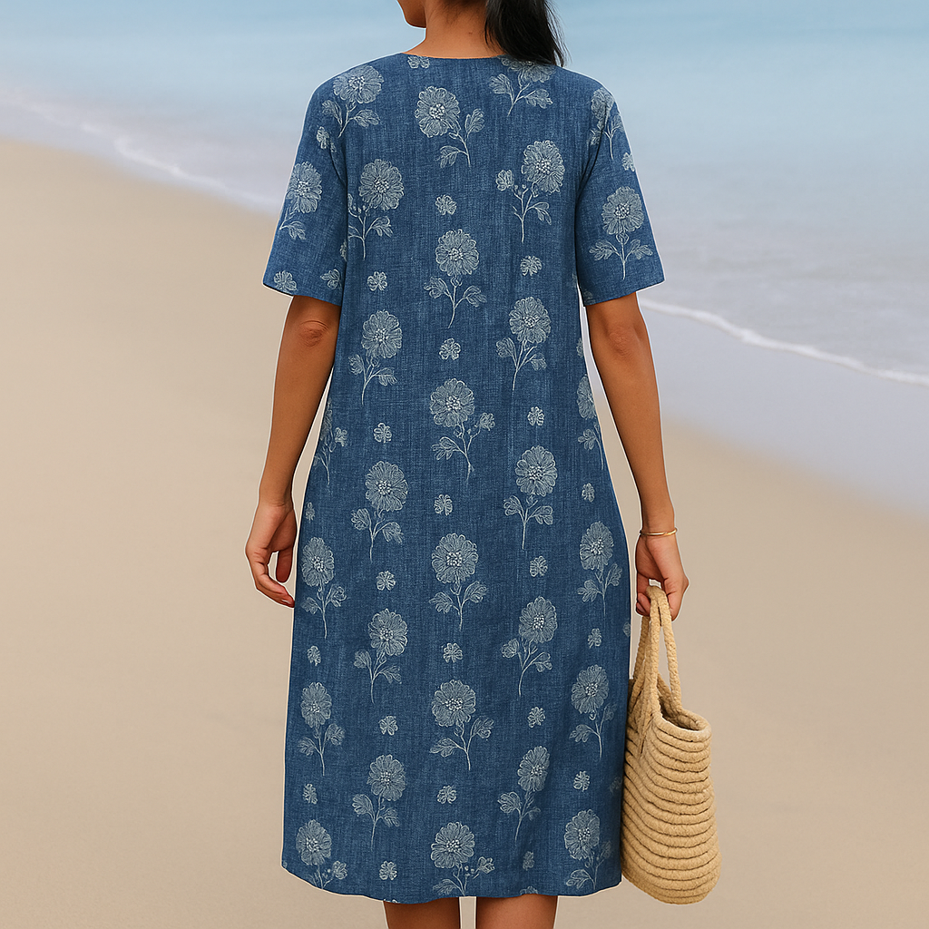 ALMA | Rochie indigo albastră cu flori