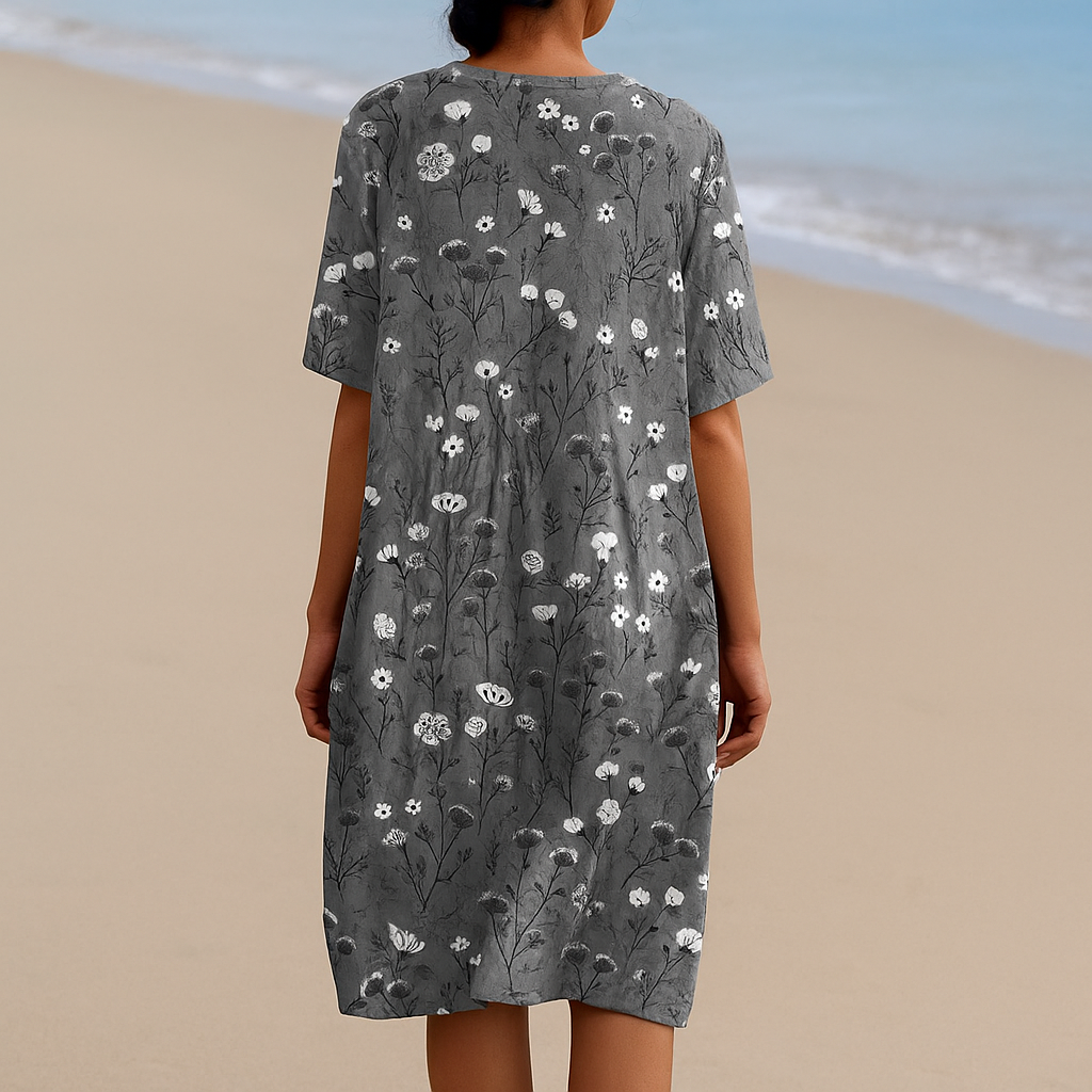 NOÉMIE | Rochie gri cu flori albe