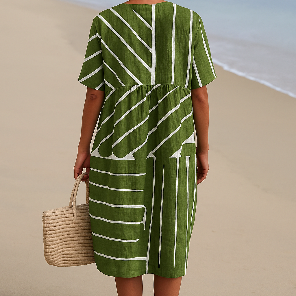 Yana | Rochie verde cu model geometric