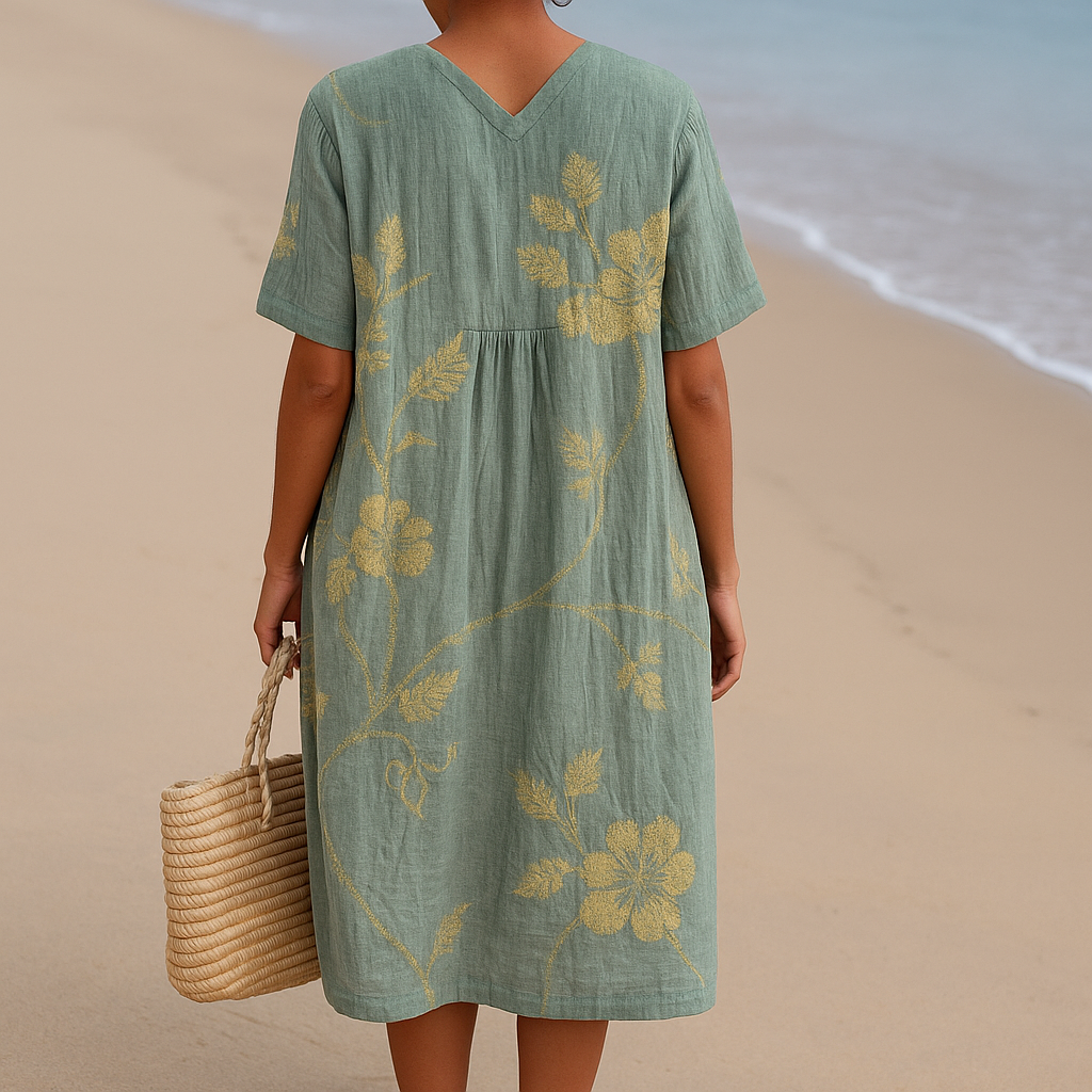 Olivia | Rochie albastru-gri cu broderie florală