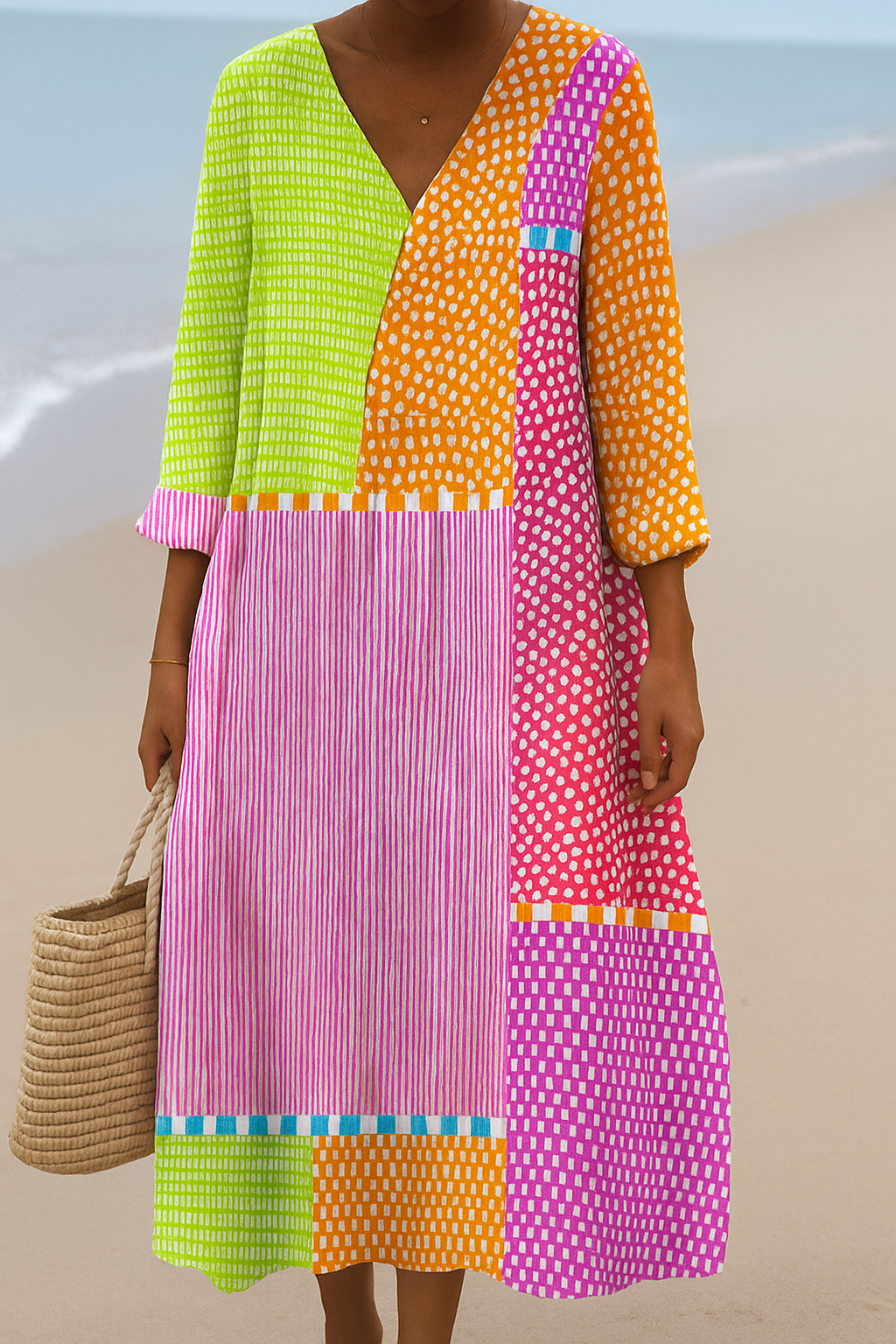 Zélie | Rochie patchwork colorată cu buline și dungi
