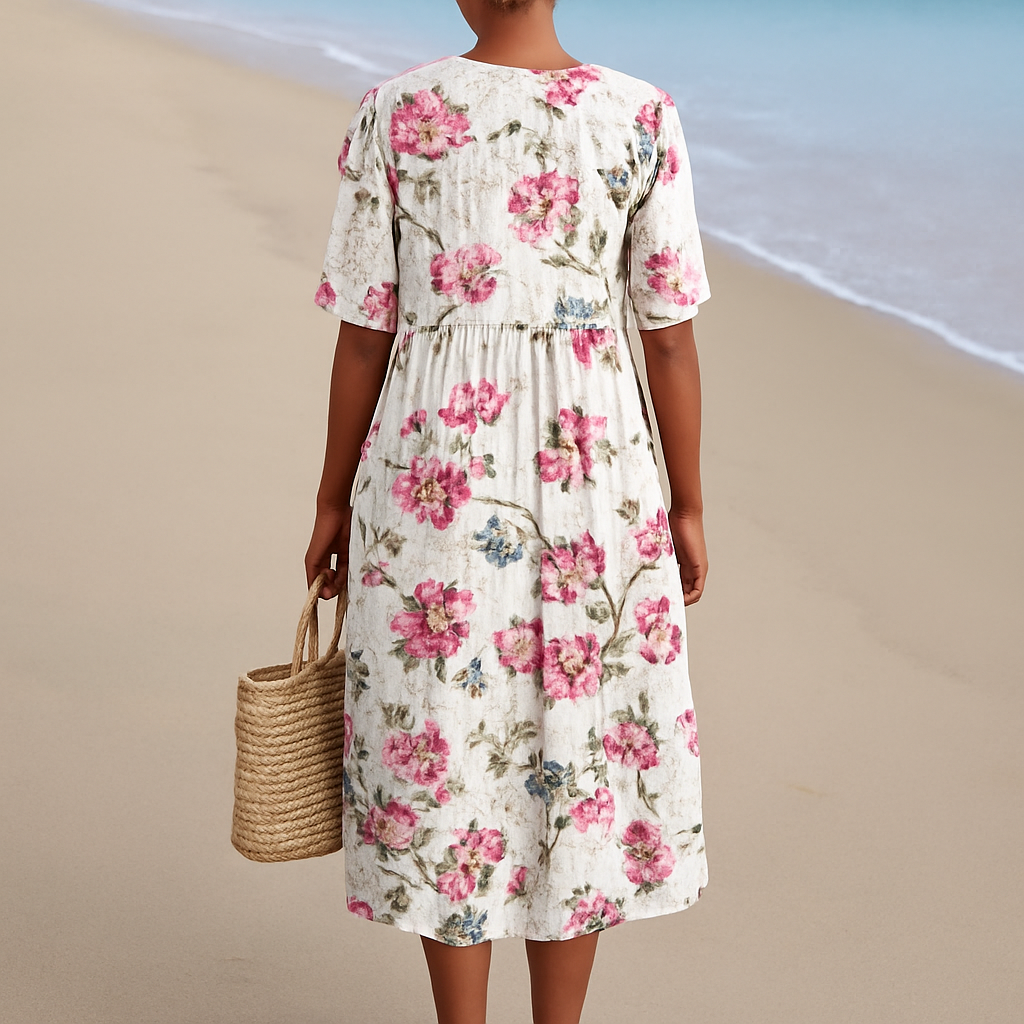 FLORINE | Rochie retro cu flori din in
