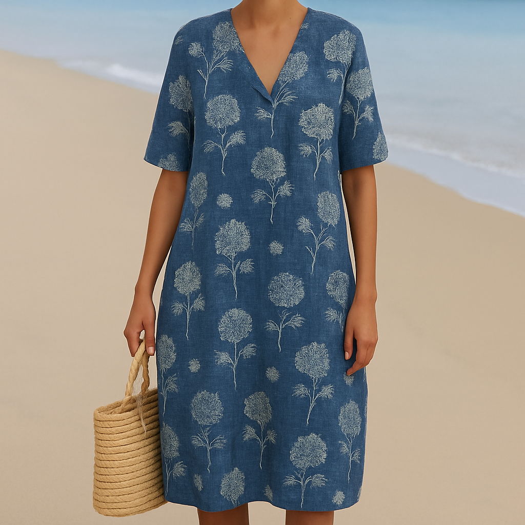 ALMA | Rochie indigo albastră cu flori