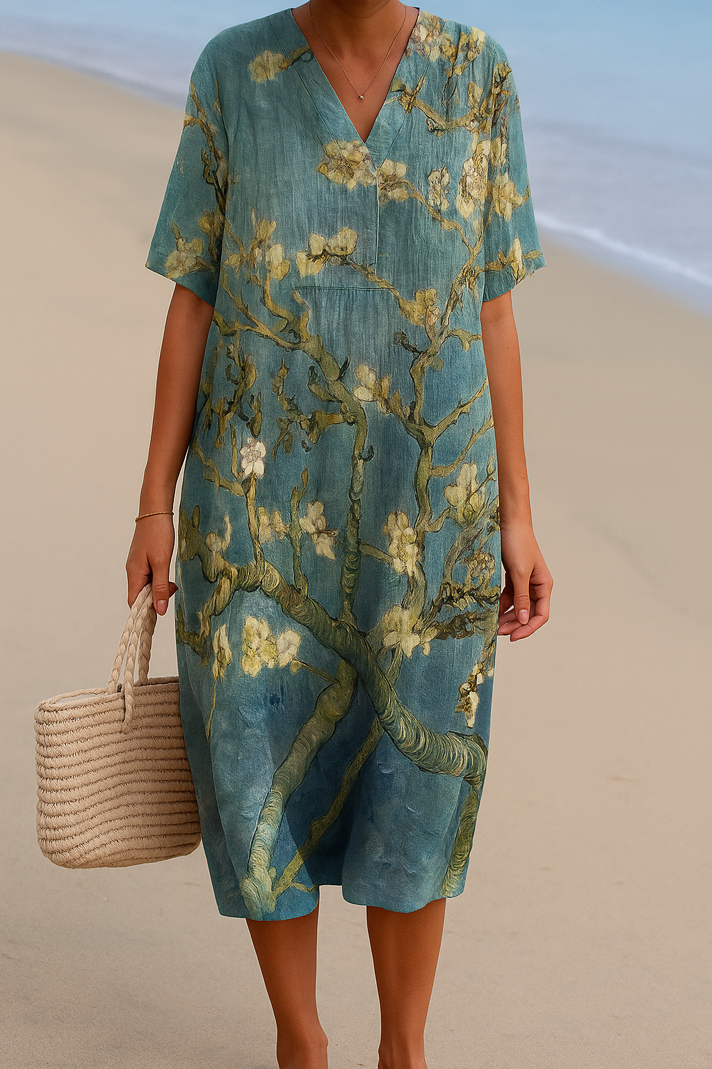 ALMONDE | Rochie albastru-verde cu flori