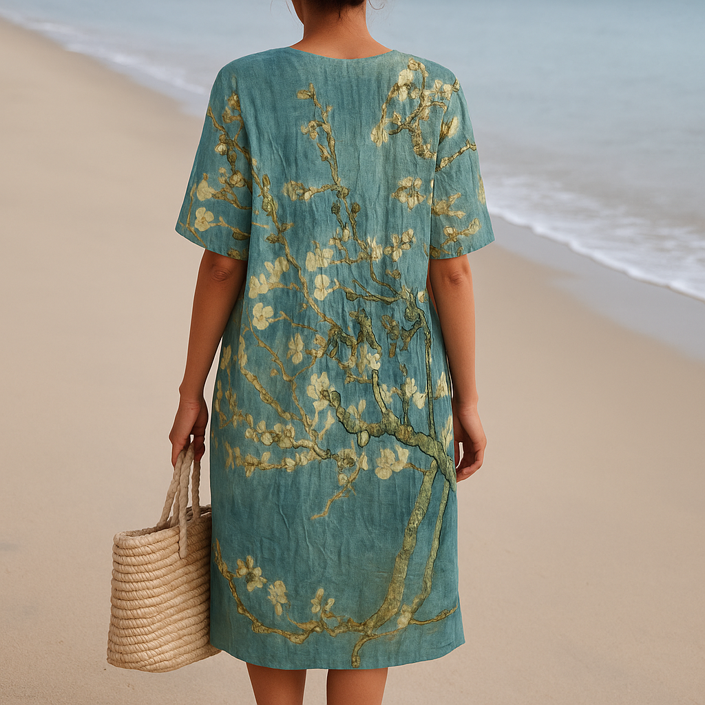 ALMONDE | Rochie albastru-verde cu flori