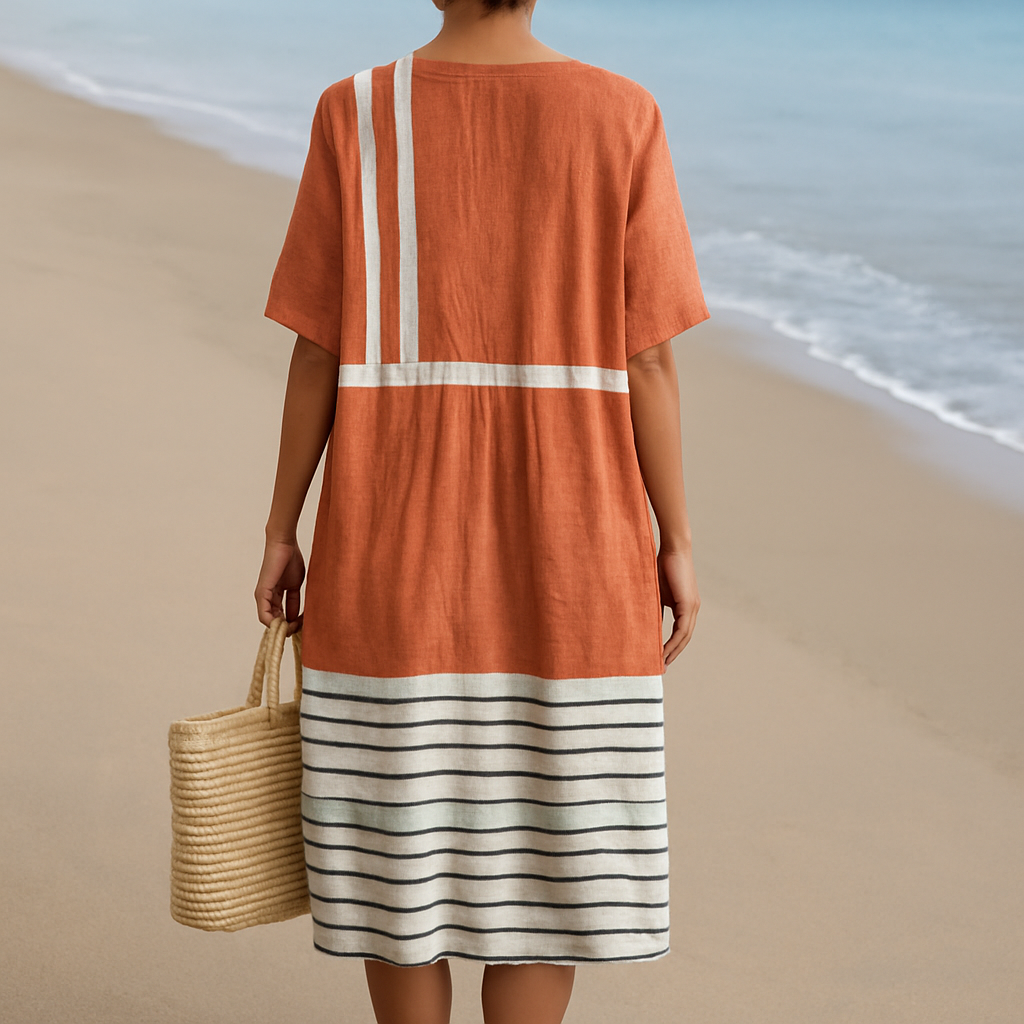 Mara | Rochie terracotta cu dungi grafice