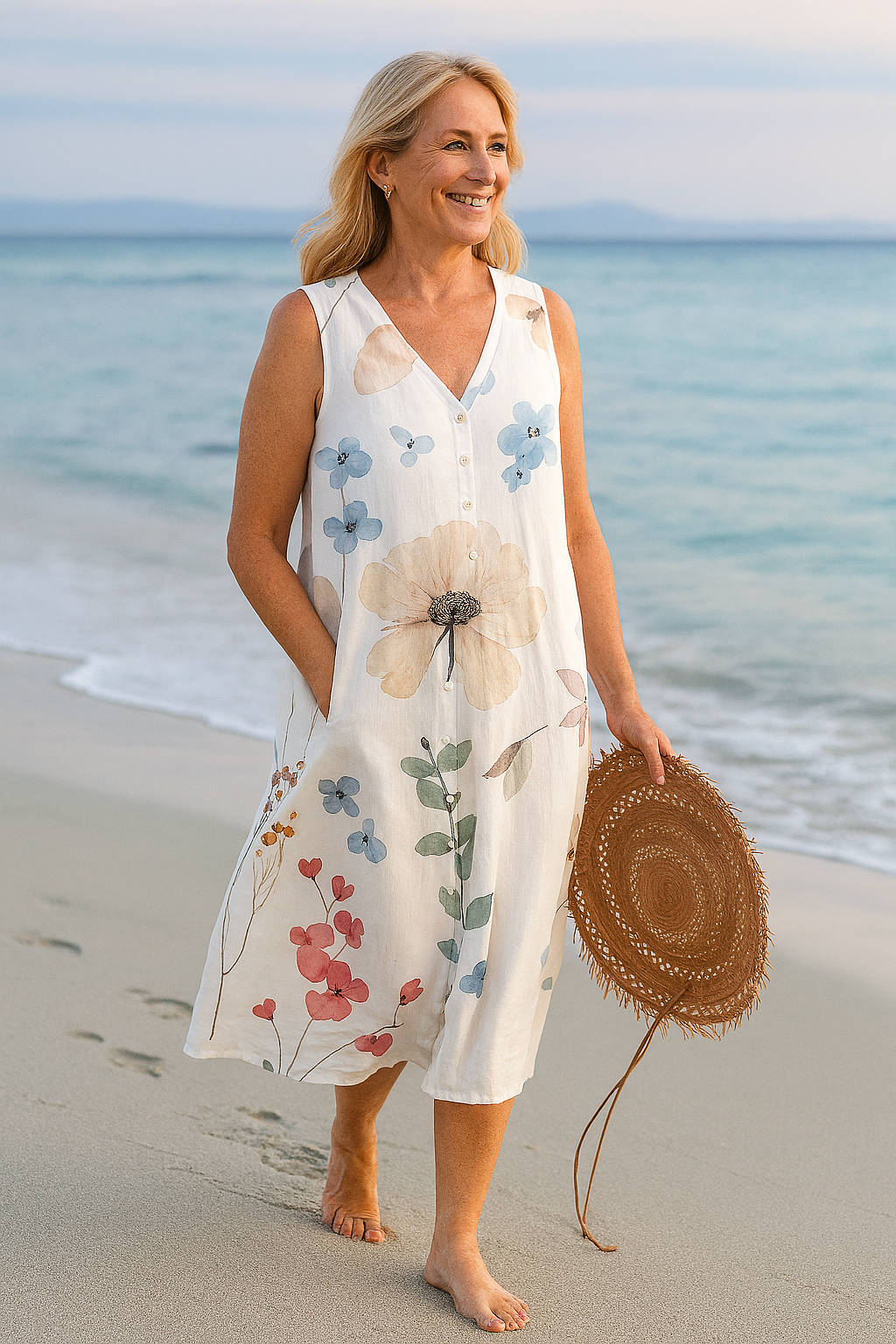Sofia – Rochie de Vară fără Mâneci cu Flori