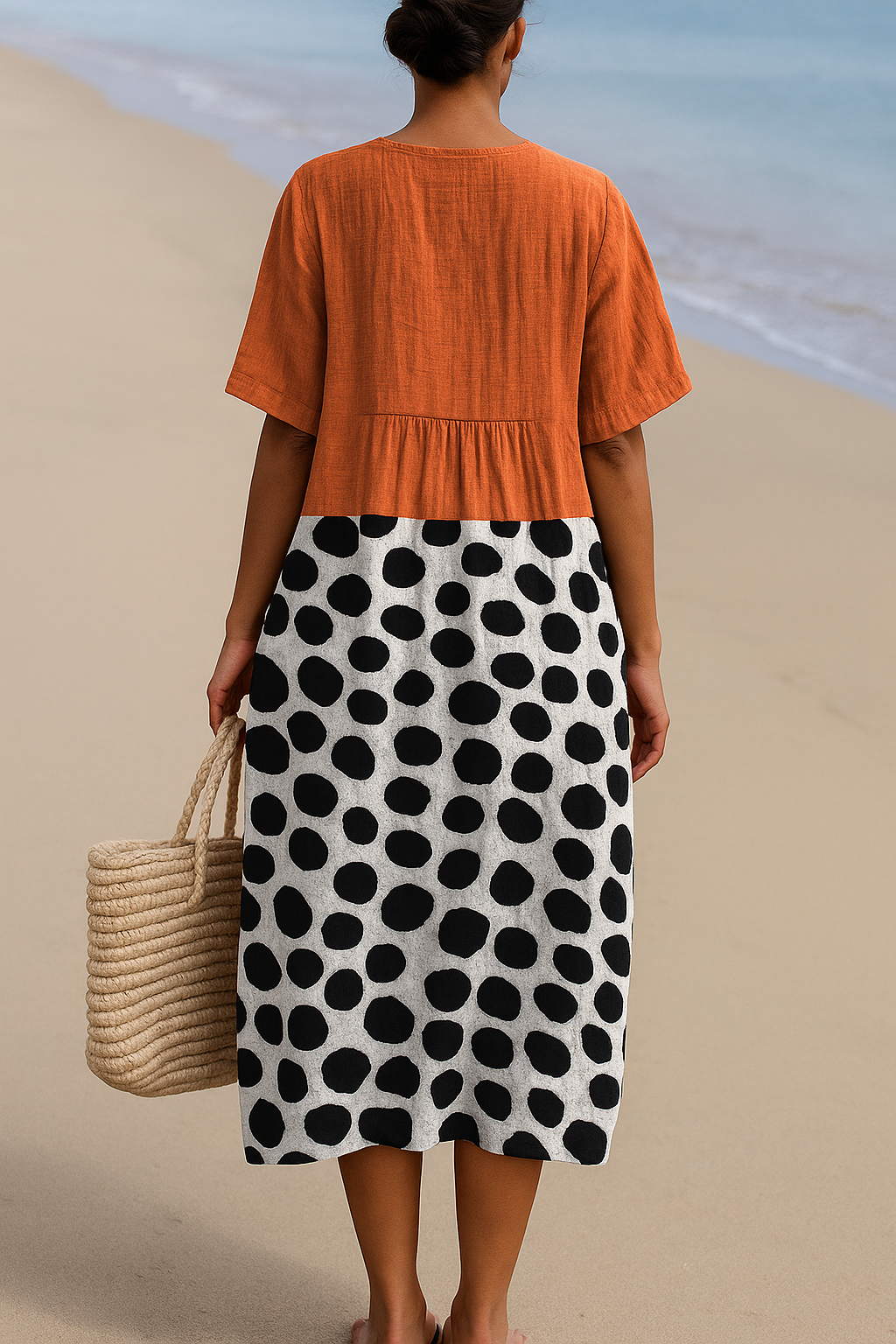 Maëlle | Rochie portocalie cu granule contrastante