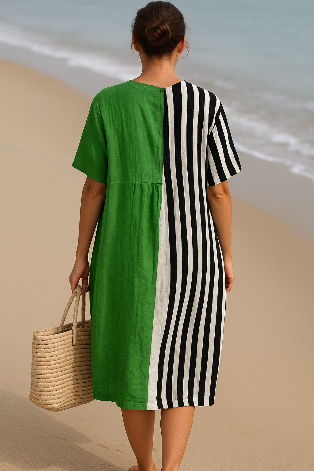 Iris | Rochie verde strălucitor cu dungi negre