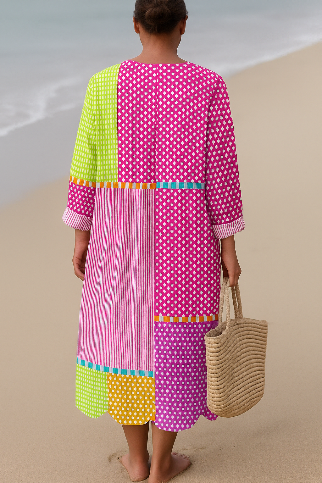 Zélie | Rochie patchwork colorată cu buline și dungi
