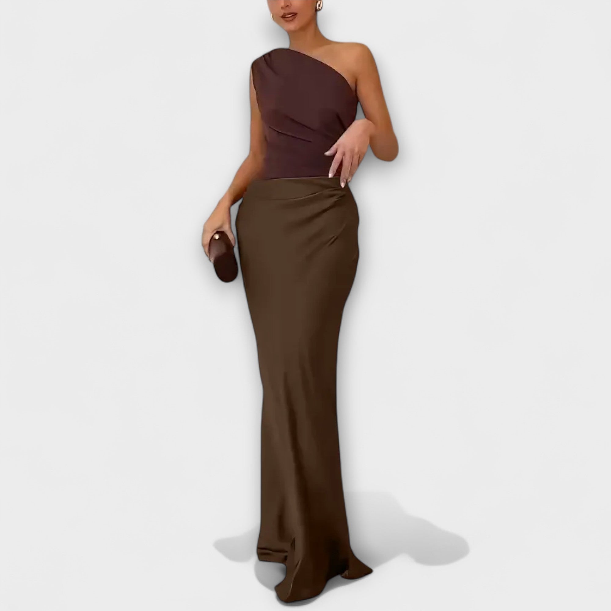 Rochie Maxi Fără Umăr Elegantă cu Plisaje