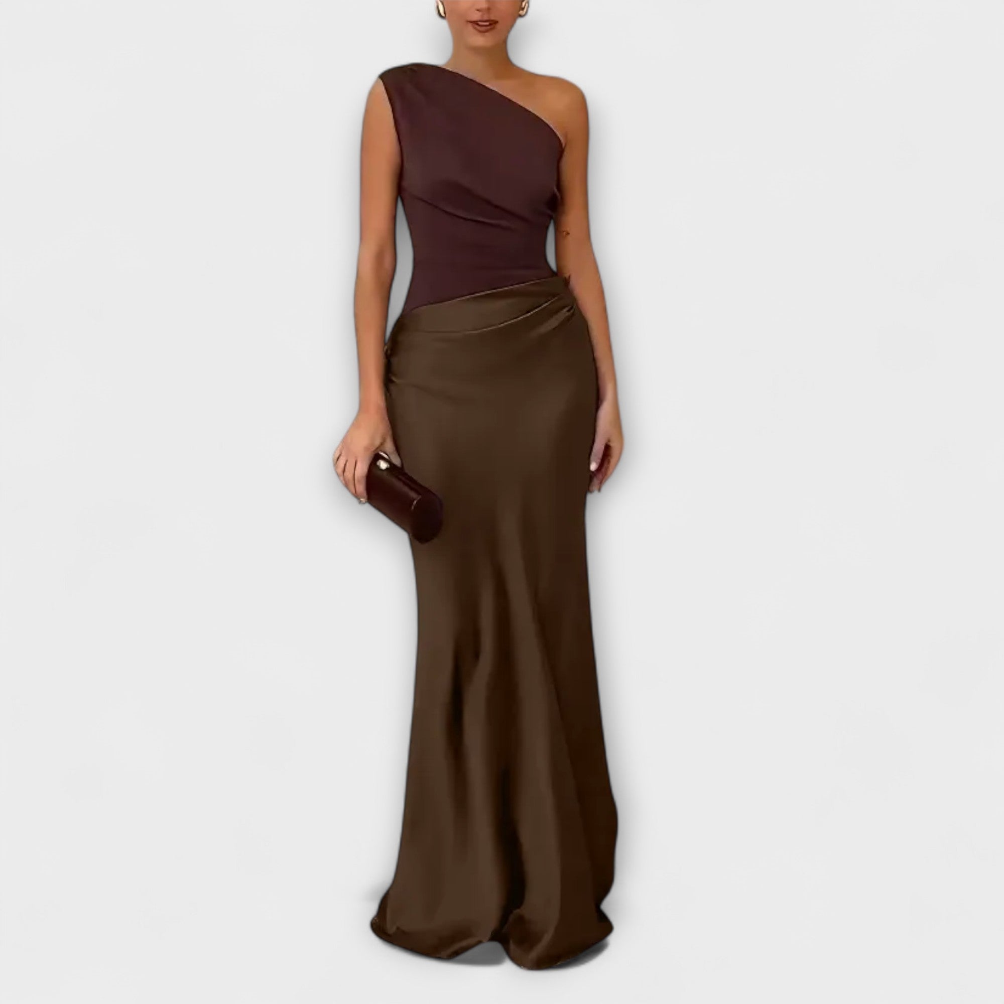 Rochie Maxi Fără Umăr Elegantă cu Plisaje