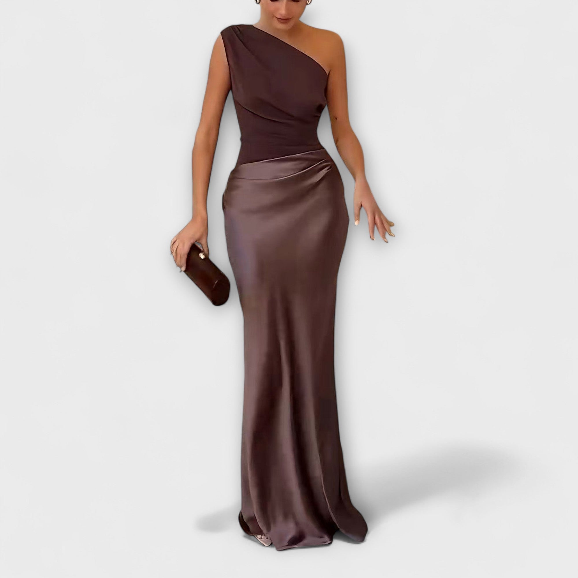 Rochie Maxi Fără Umăr Elegantă cu Plisaje