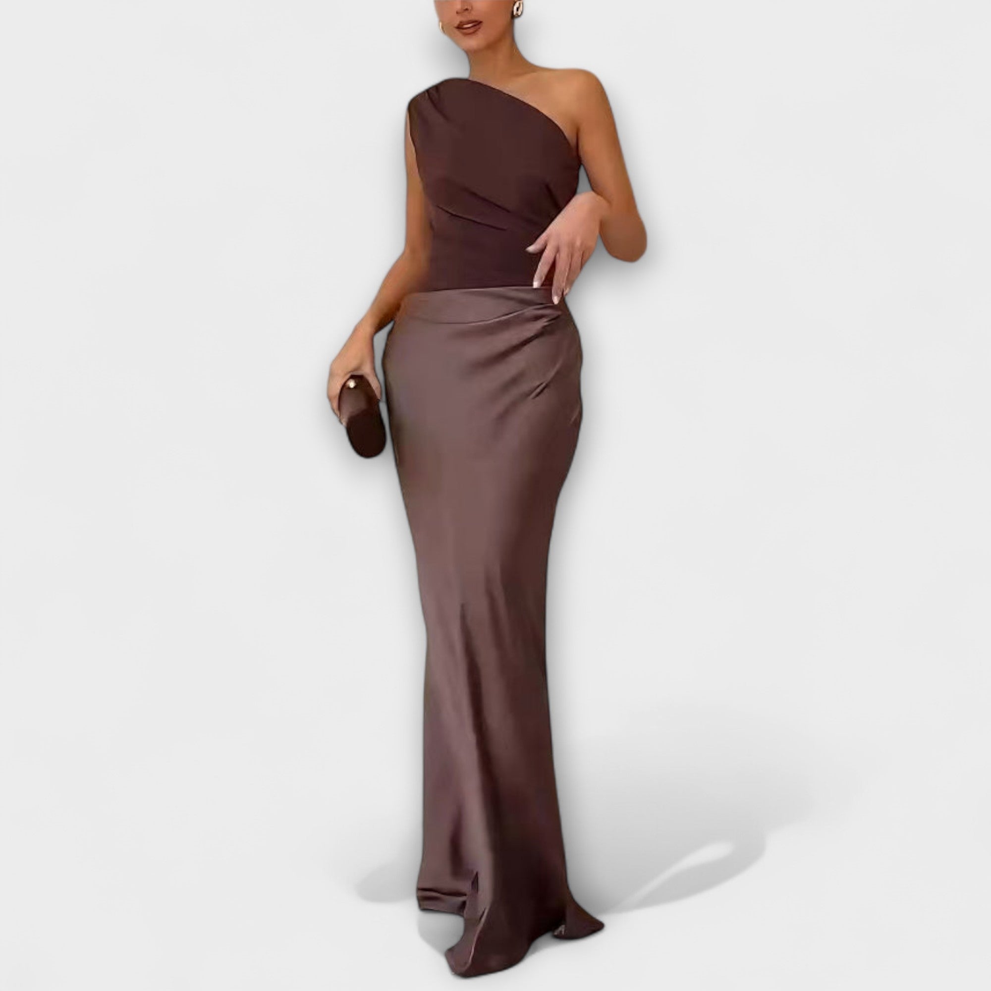Rochie Maxi Fără Umăr Elegantă cu Plisaje