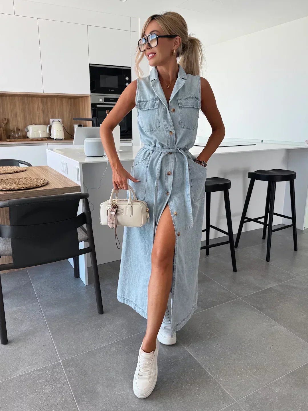 Hanna | Rochie lungă din denim fără mâneci