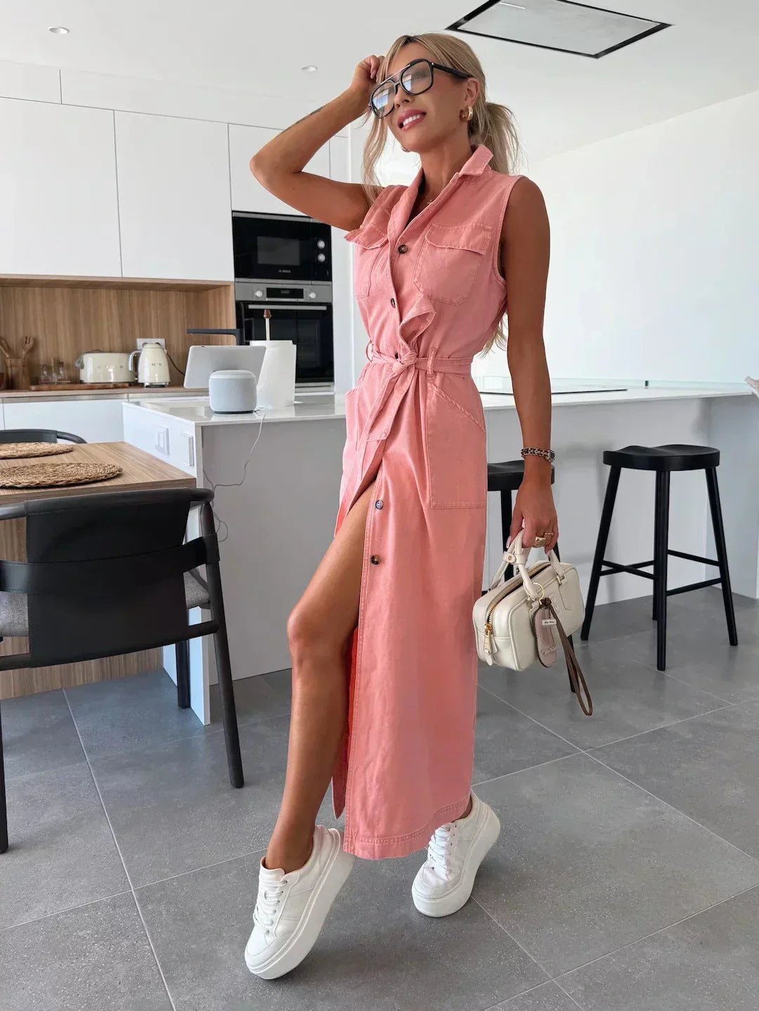Hanna | Rochie lungă din denim fără mâneci