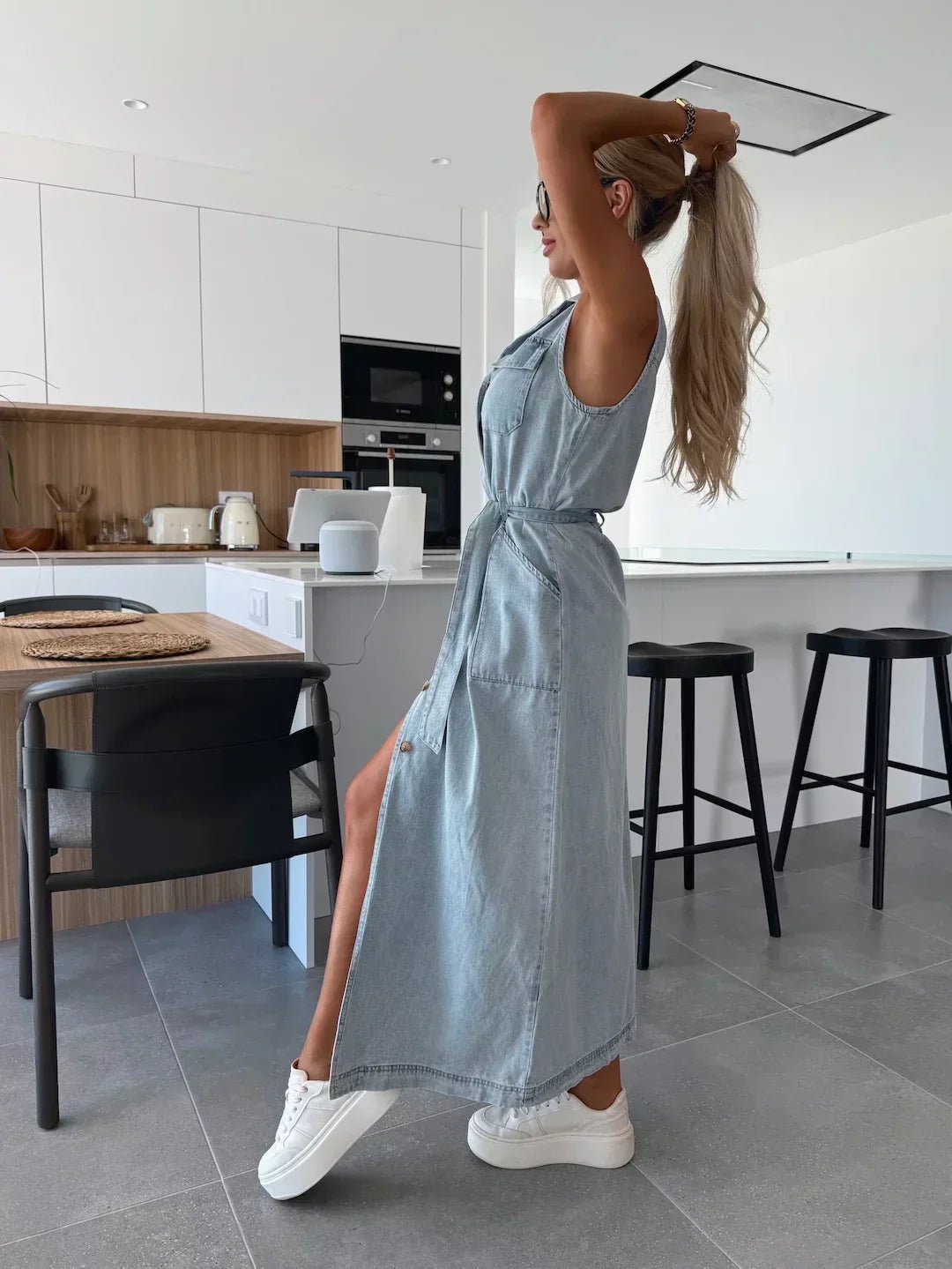 Hanna | Rochie lungă din denim fără mâneci