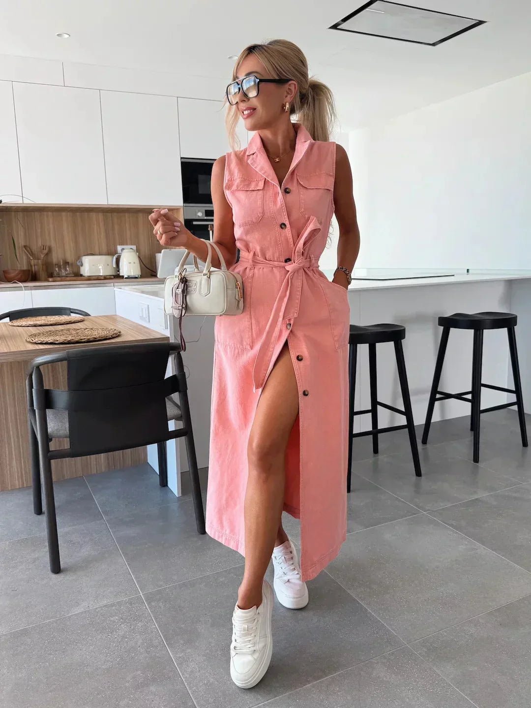Hanna | Rochie lungă din denim fără mâneci