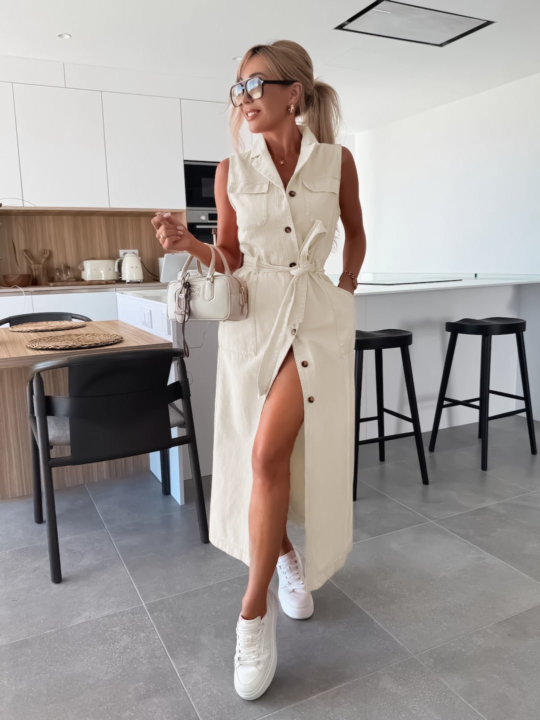 Hanna | Rochie lungă din denim fără mâneci