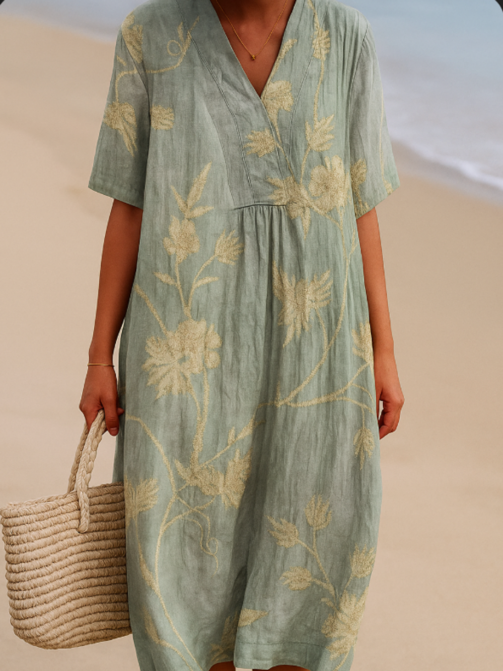 Olivia | Rochie albastru-gri cu broderie florală