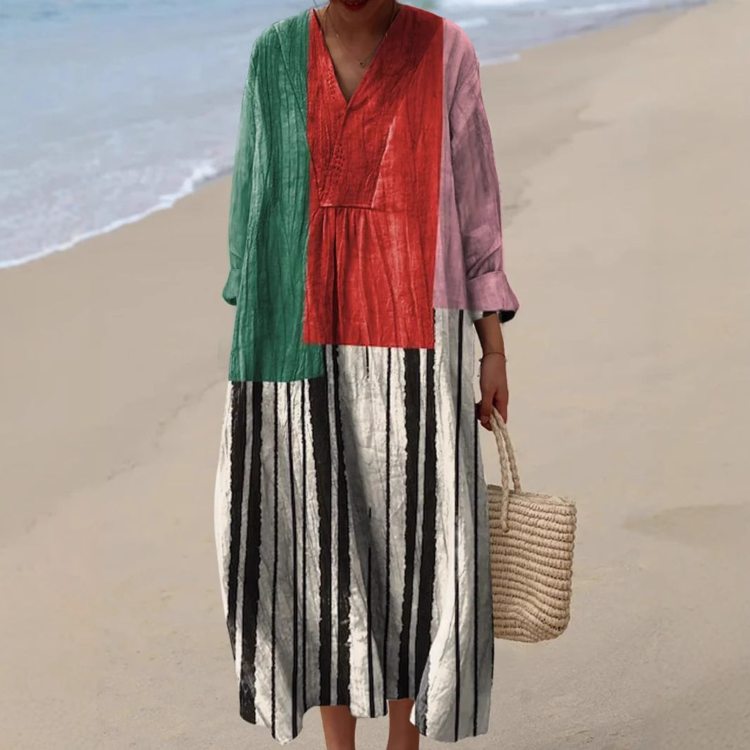 Nahla | Rochie Patchwork cu Dungi