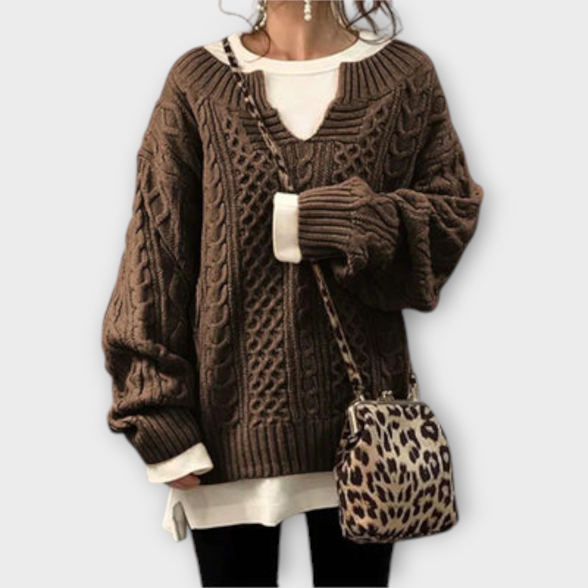 Pulover Oversized Tricotat cu Model în Cablu