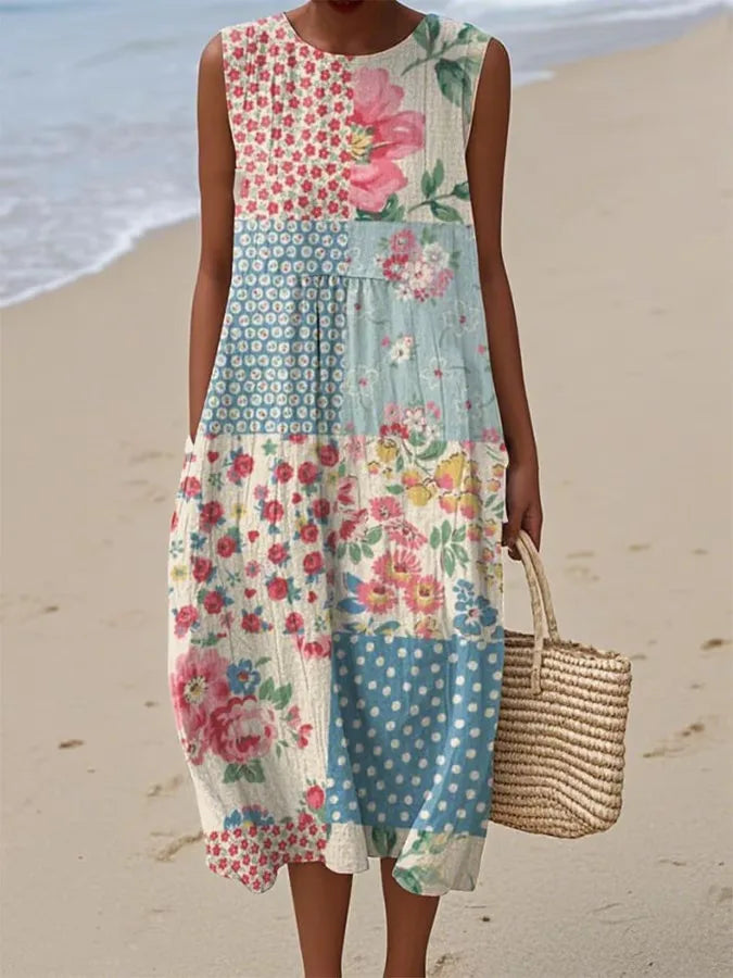Adelina | Rochie Lungă de Vară cu Patchwork Floral