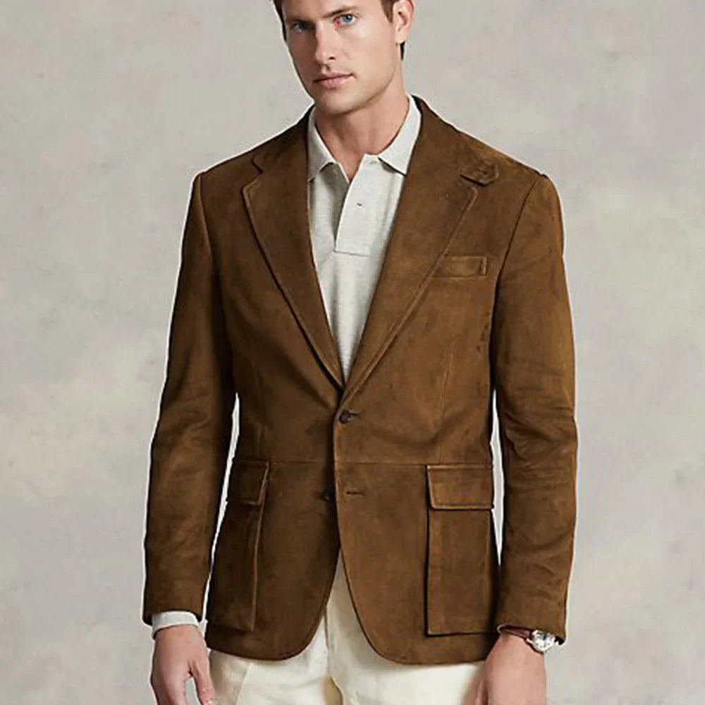 Marc - Blazer din daim casual, confort optim pentru deplasările dvs., design slim trendy, cea mai bine vândută 2023.