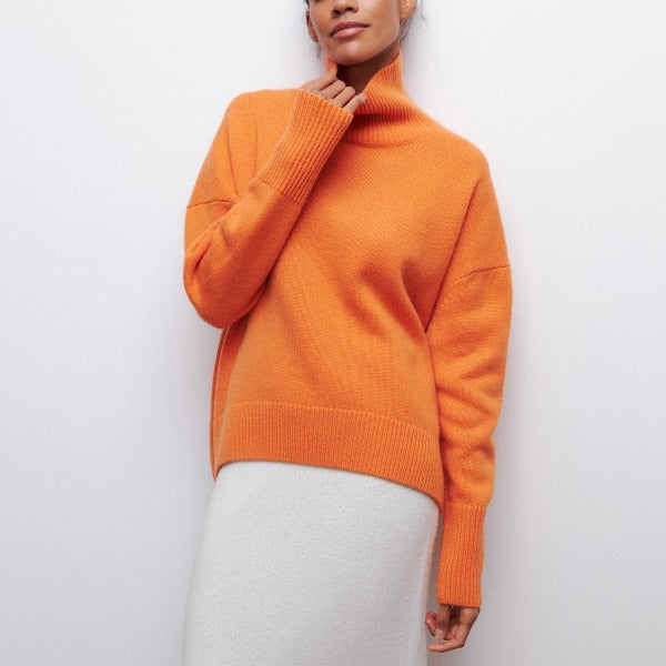 Pulover Amélie Cu Guler Rulou Oversize Din Bumbac
