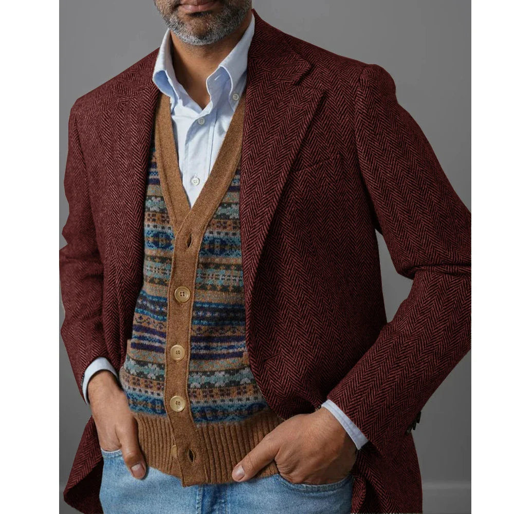 Marc: Sacou Elegant de Toamnă în Herringbone - Confort și Stil Casual pentru Bărbați