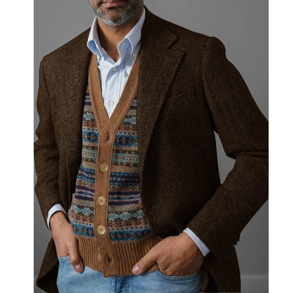Marc: Sacou Elegant de Toamnă în Herringbone - Confort și Stil Casual pentru Bărbați
